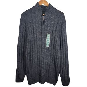 Outdoor Life NWT Black Heather Pullover Sweater 1/4 Zip Men XXL Cable Knit